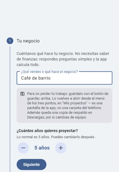 Paso 1 del asistente: Tu negocio