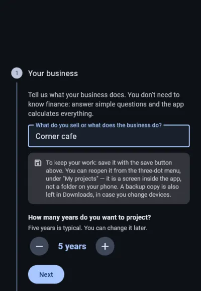 Assistant step 1: Your business